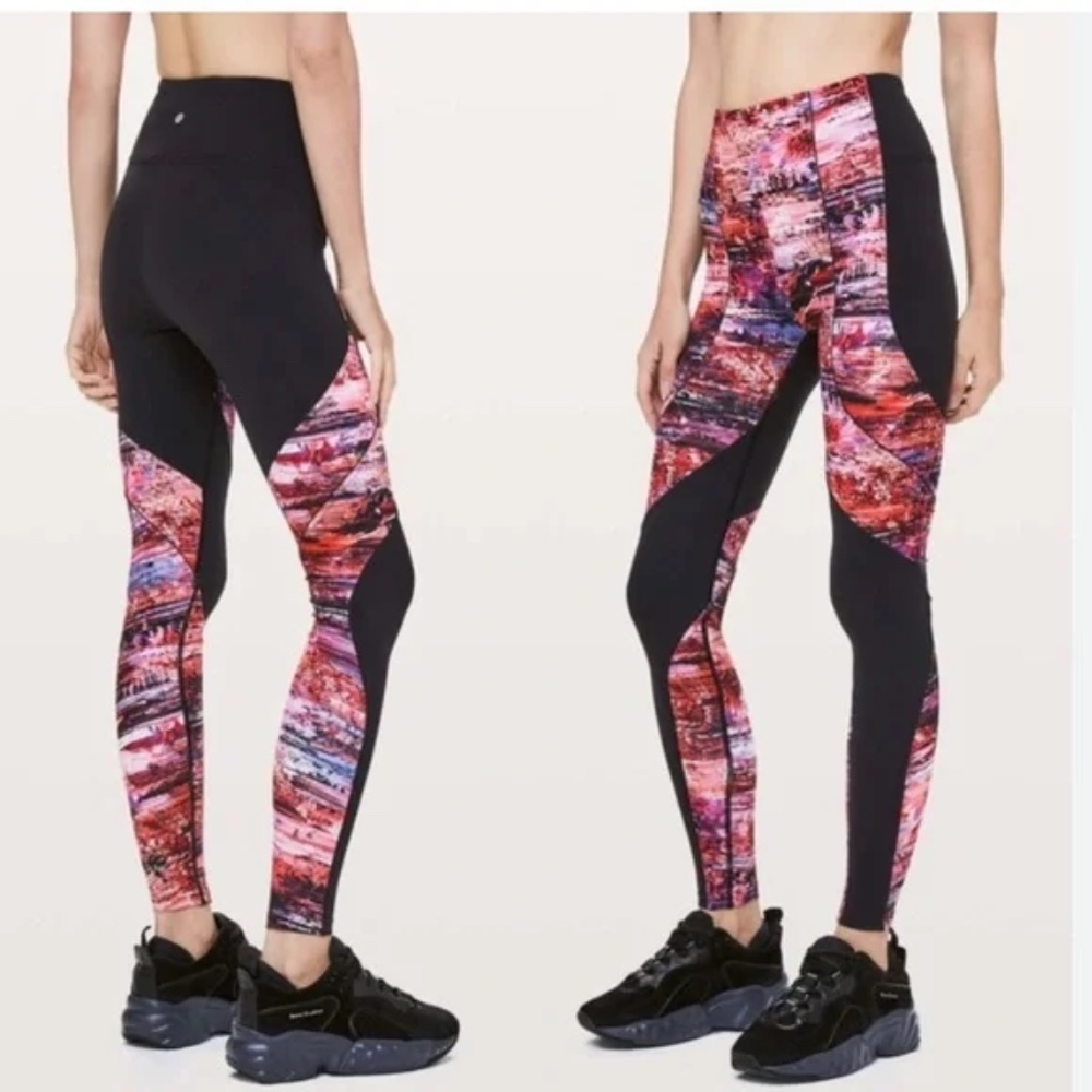 Lululemon Sz 6 Sweat and Repeat Tight Legging 28" Black/Dahliascape Mutli